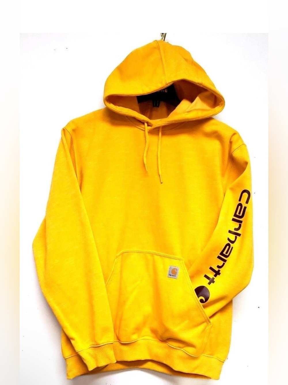 Carhartt Men's Bright Yellow Hooded Sweatshirt with Sleeve Logo